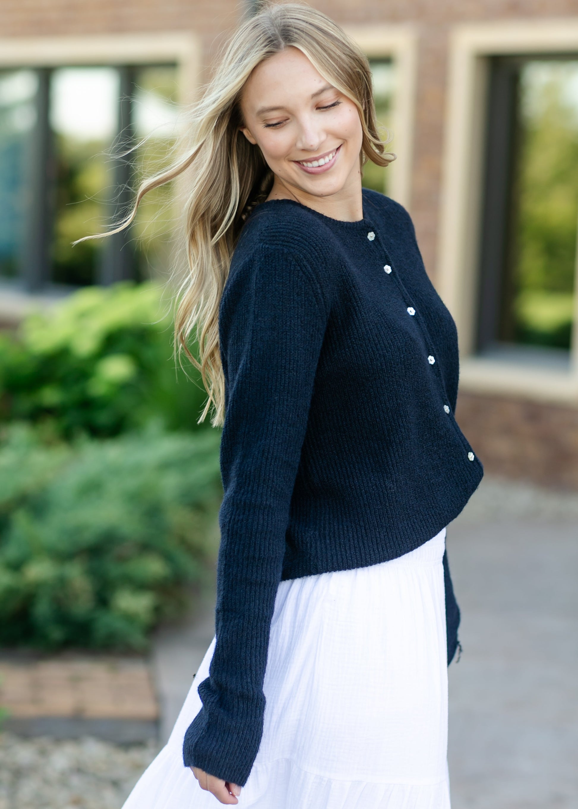 Kasey Flower Button Cardigan FF Tops