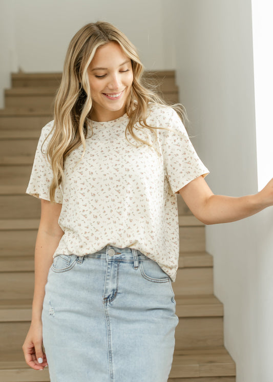 Kat Floral Relaxed Ribbed Tee FF Tops
