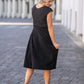 Kate Cap Sleeve Black Midi Dress IC Dresses