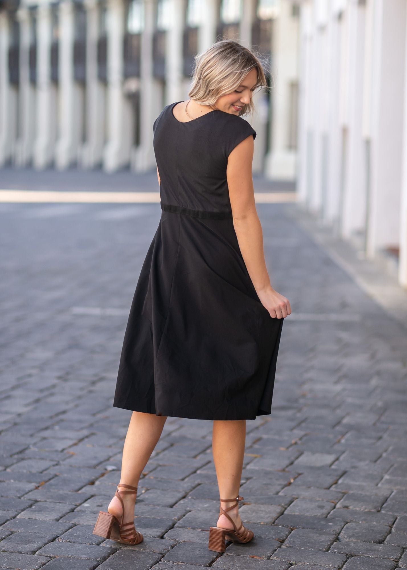 Kate Cap Sleeve Black Midi Dress IC Dresses