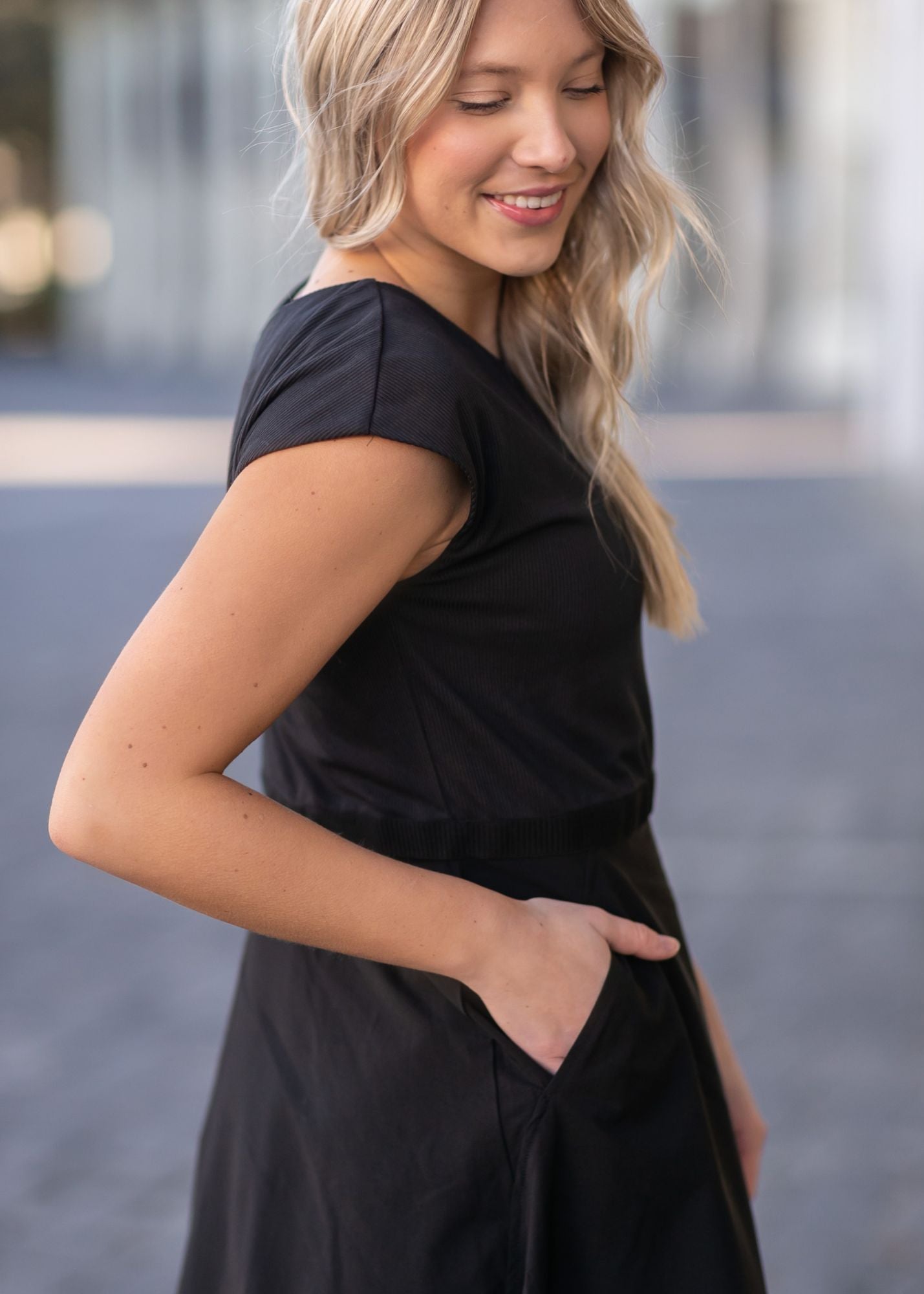 Kate Cap Sleeve Black Midi Dress IC Dresses