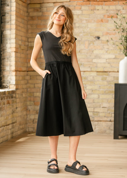 Kate Black Cap Sleeve Midi Dress, Medium
