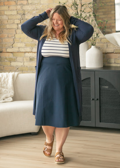 Kate Navy Stripe Cap Sleeve Midi Dress IC Dresses