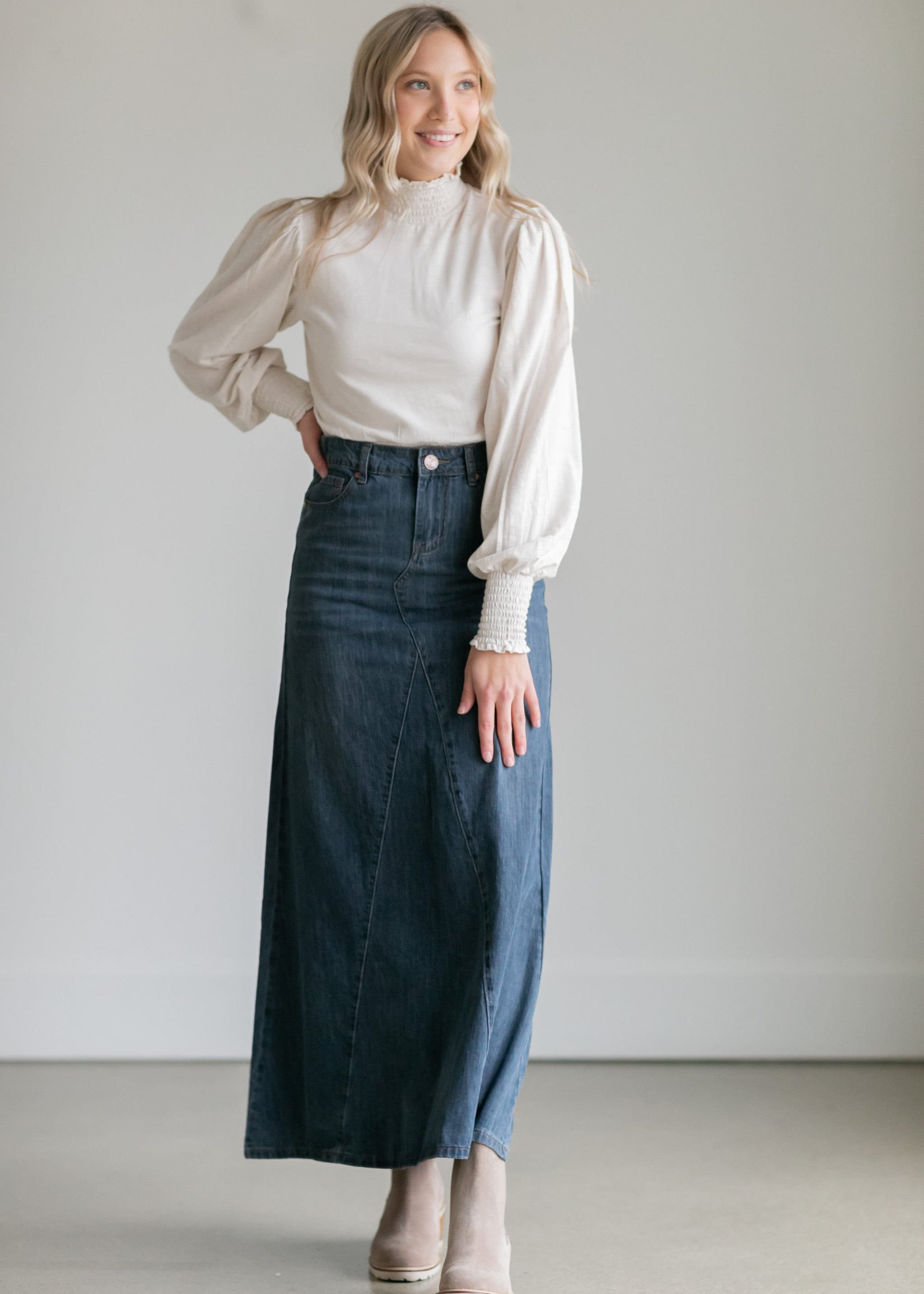 Kathryn Dark Wash A-Line Skirt - FINAL SALE – Inherit Co.