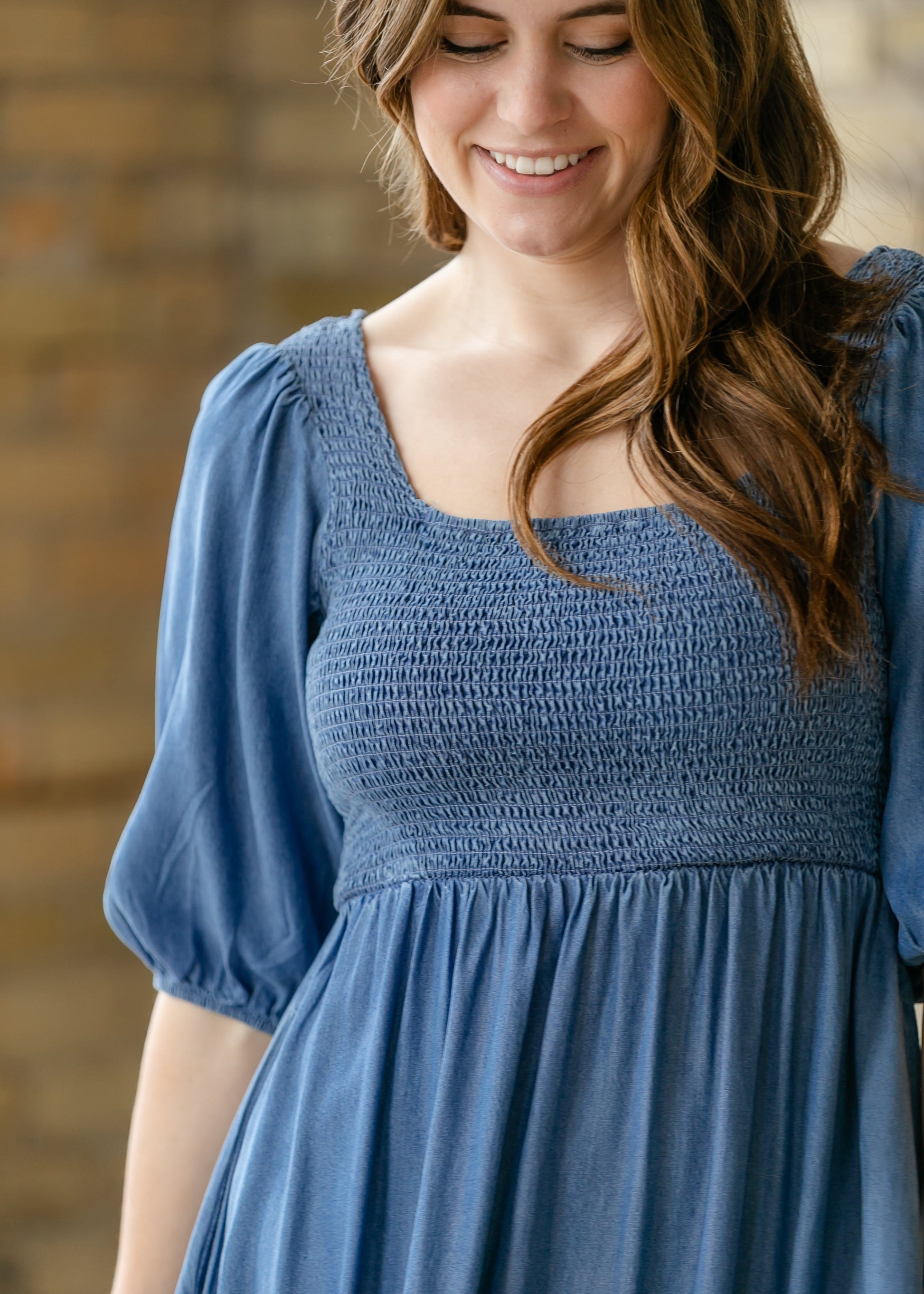 Kayleen Chambray Smocked Bodice Maxi Dress IC Dresses