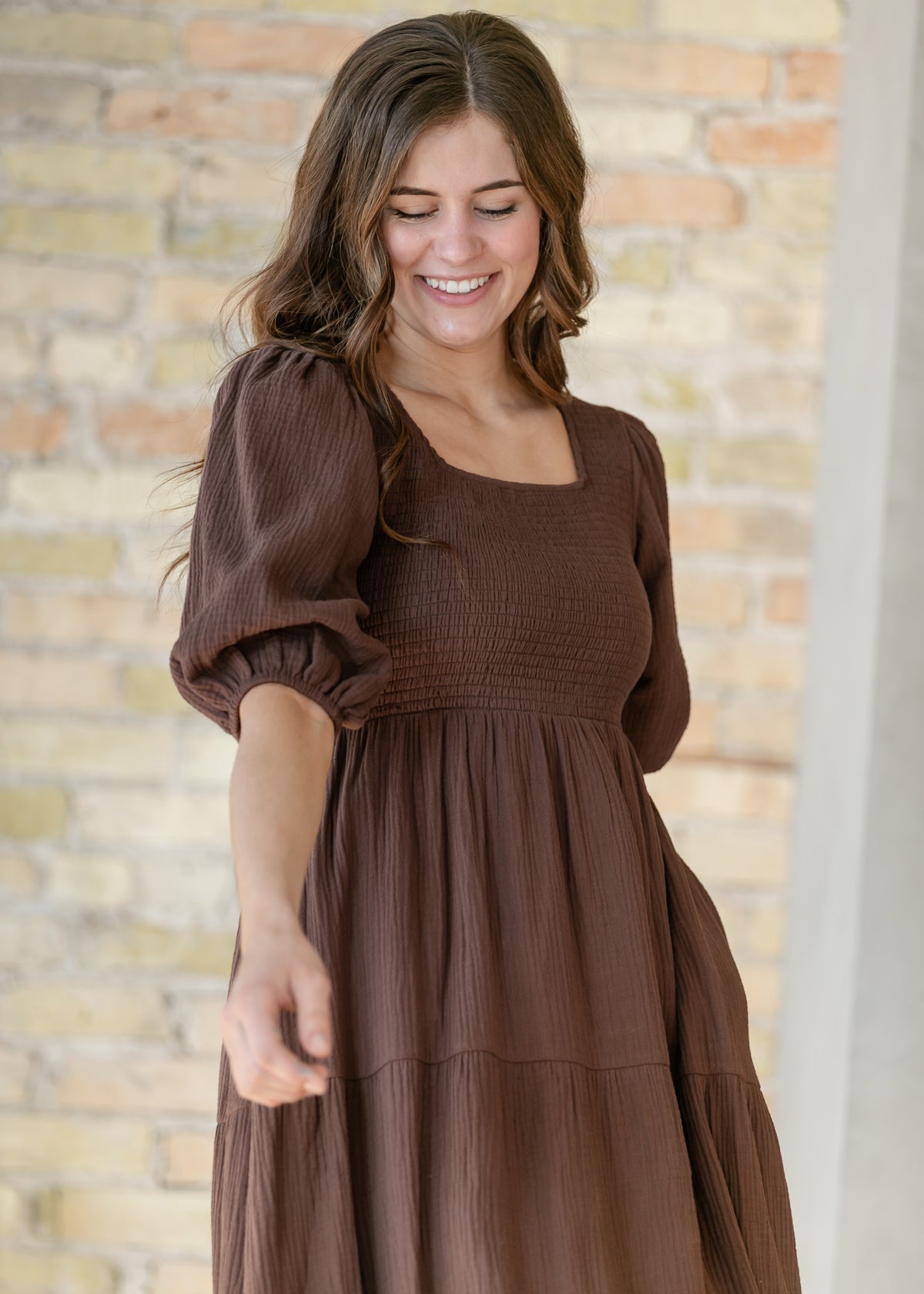 Kayleen Chocolate Gauze Smocked Maxi Dress IC Dresses