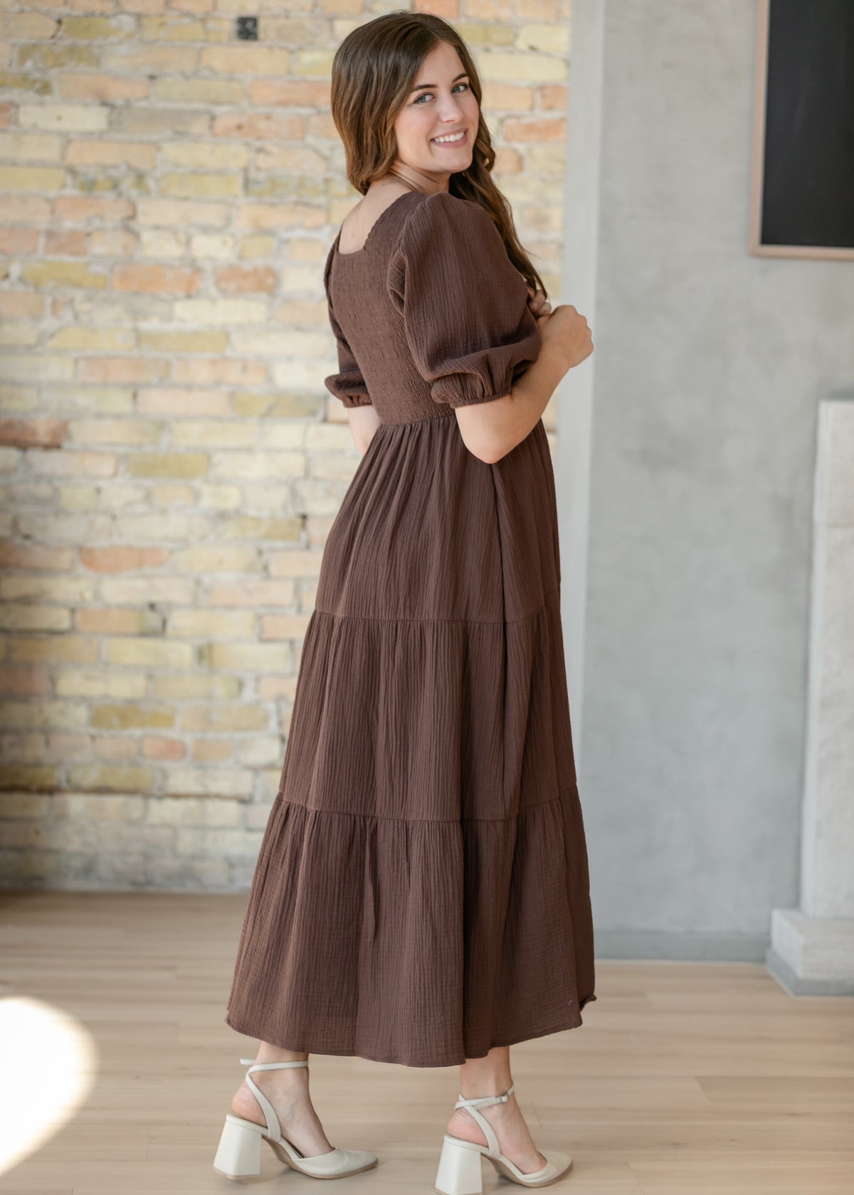 Kayleen Chocolate Gauze Smocked Maxi Dress IC Dresses