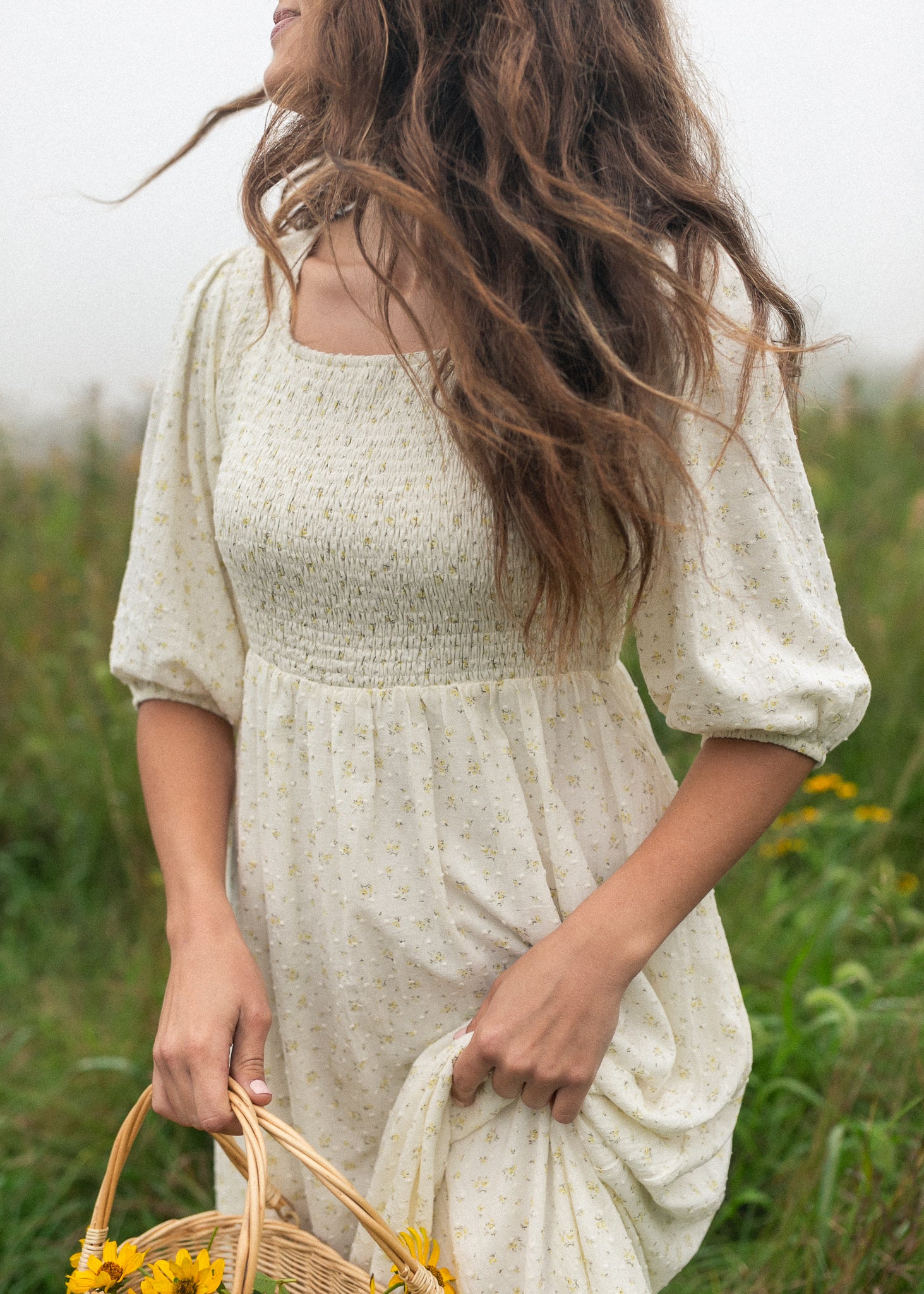 Kayleen Ivory Floral Smocked Bodice Maxi Dress IC Dresses