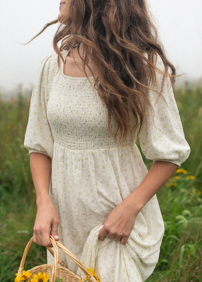 Kayleen Ivory Floral Smocked Bodice Maxi Dress IC Dresses