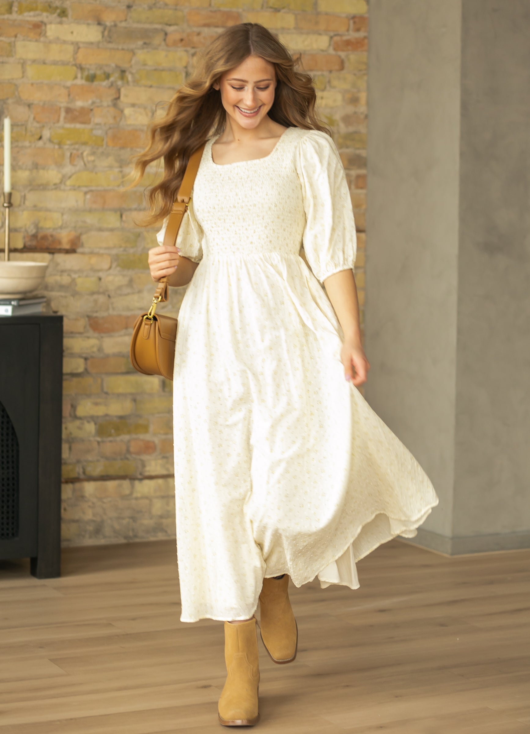 Kayleen Ivory Floral Smocked Bodice Maxi Dress IC Dresses