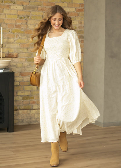 Kayleen Ivory Floral Smocked Bodice Maxi Dress IC Dresses