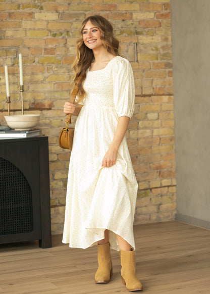 Kayleen Ivory Floral Smocked Bodice Maxi Dress IC Dresses
