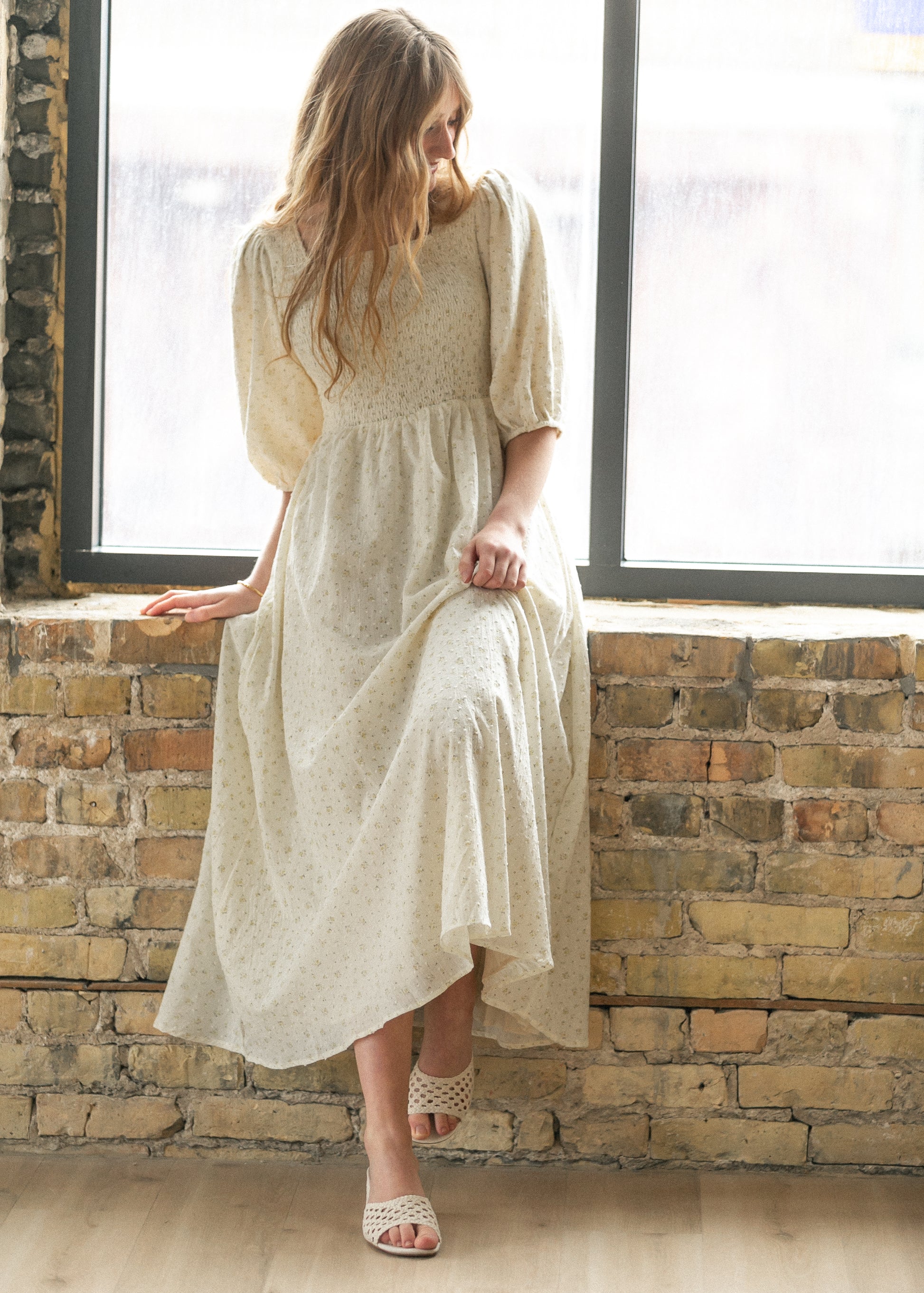 Kayleen Ivory Floral Smocked Bodice Maxi Dress IC Dresses