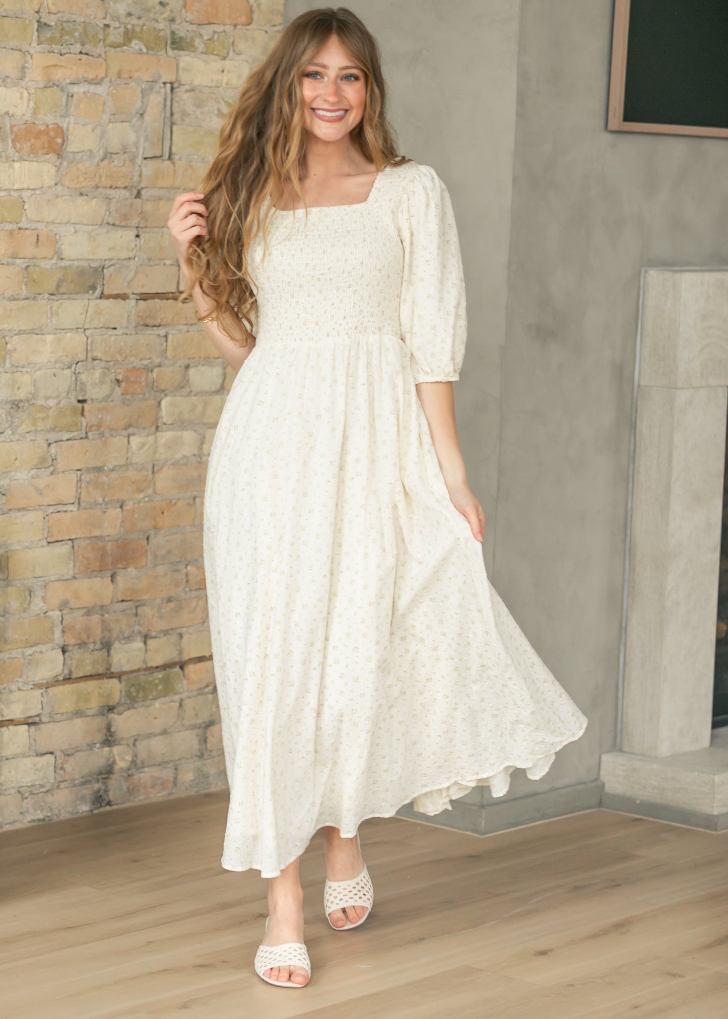 Kayleen Ivory Floral Smocked Bodice Maxi Dress IC Dresses