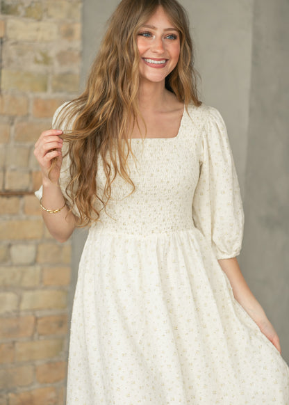 Kayleen Ivory Floral Smocked Bodice Maxi Dress IC Dresses