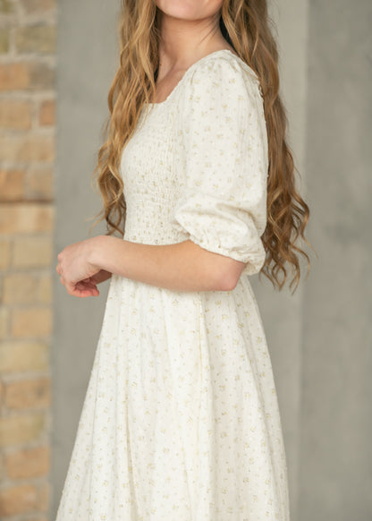 Kayleen Ivory Floral Smocked Bodice Maxi Dress IC Dresses