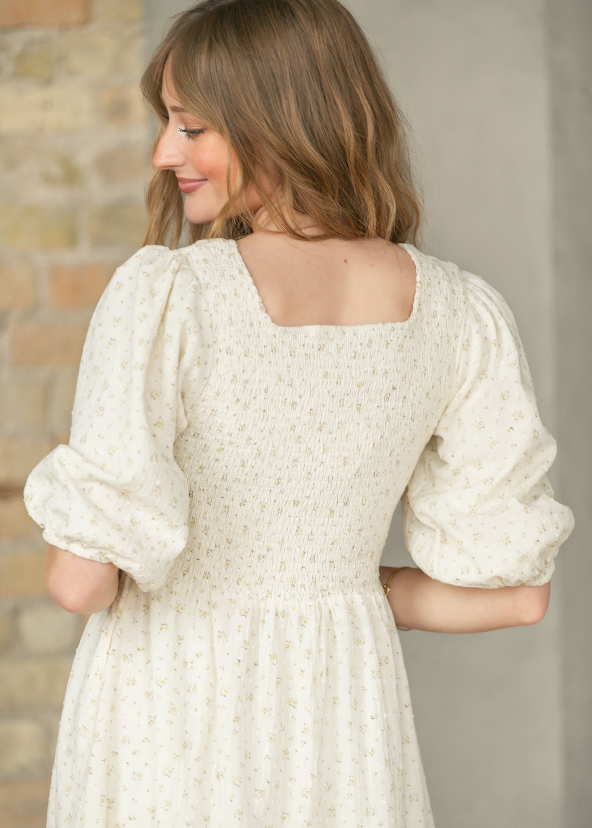 Kayleen Ivory Floral Smocked Bodice Maxi Dress IC Dresses