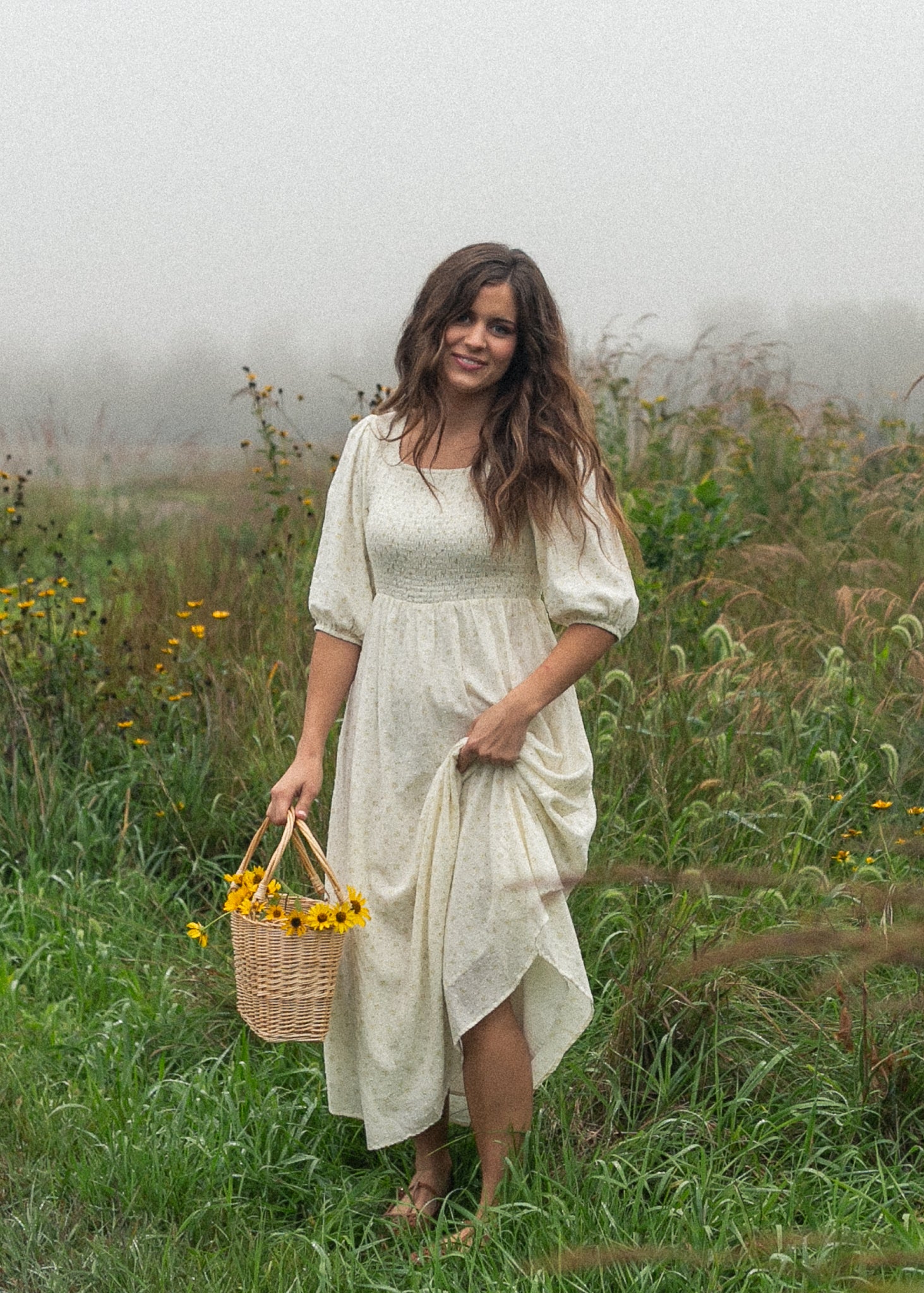 Kayleen Ivory Floral Smocked Bodice Maxi Dress IC Dresses XS