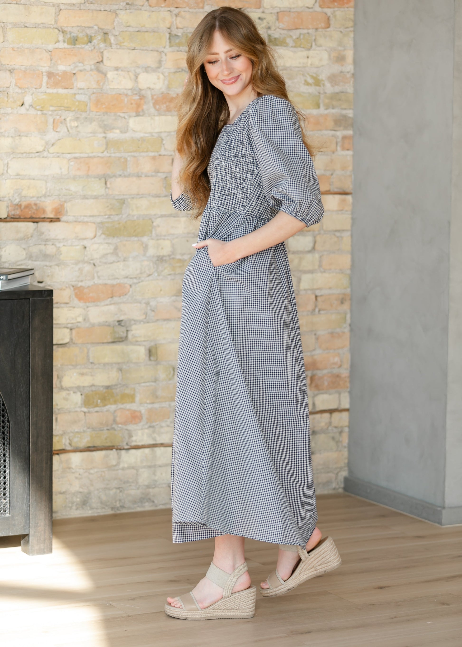princess polly baby blue dress Kayleen Navy Gingham Smocked Maxi Dress – Inherit Co