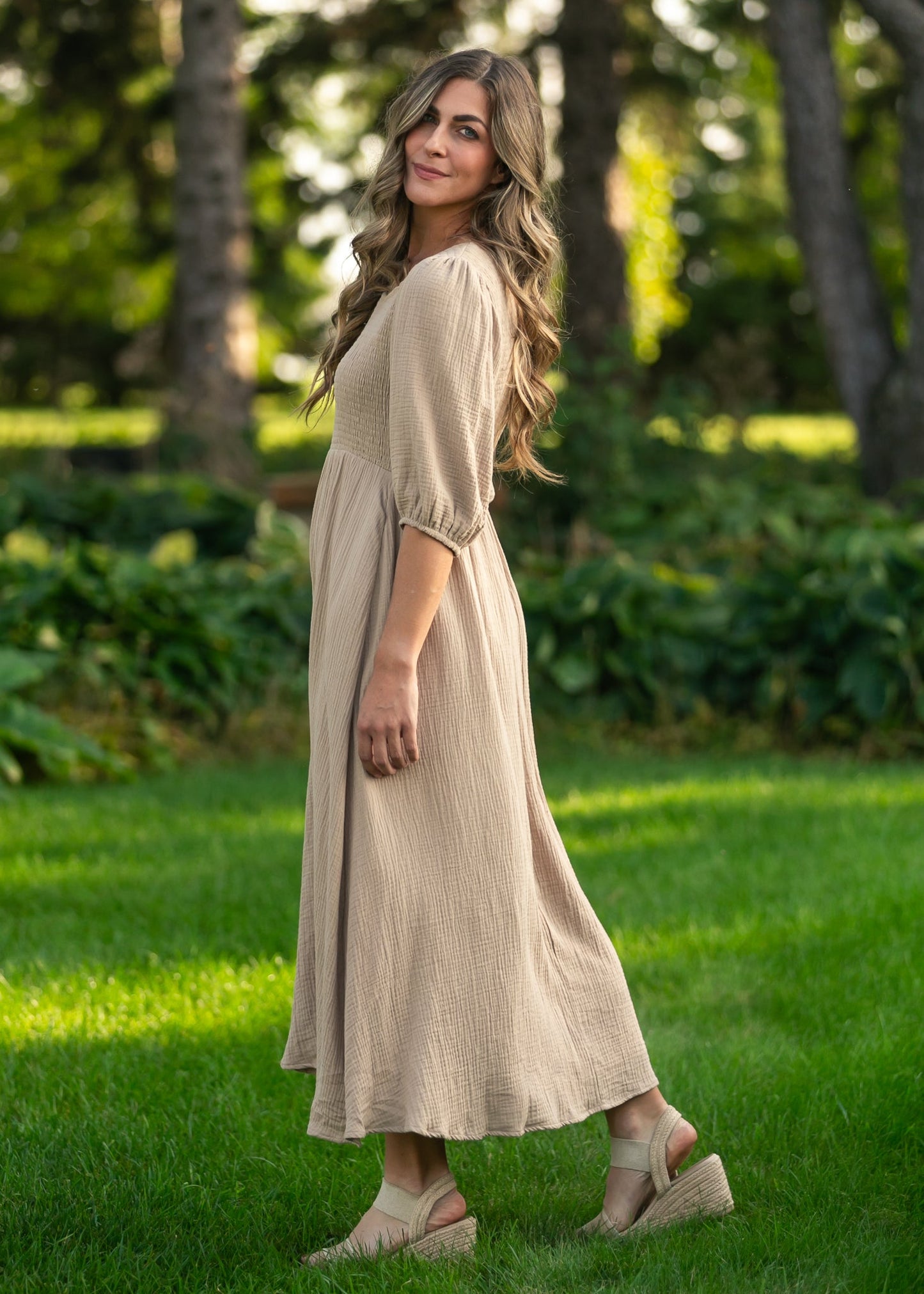 Kayleen Smocked Bodice Gauze Dress FF Dresses