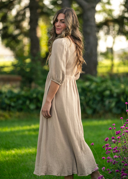 Kayleen Smocked Bodice Gauze Dress FF Dresses