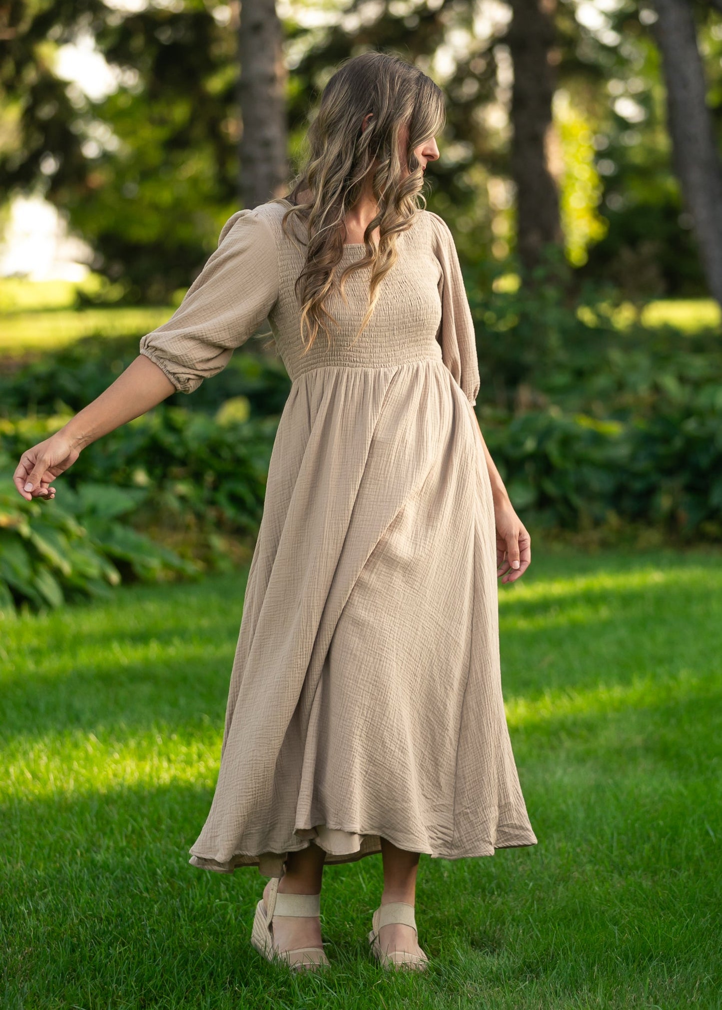 Kayleen Smocked Bodice Gauze Dress FF Dresses