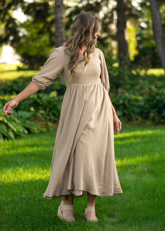 Kayleen Smocked Bodice Gauze Dress FF Dresses