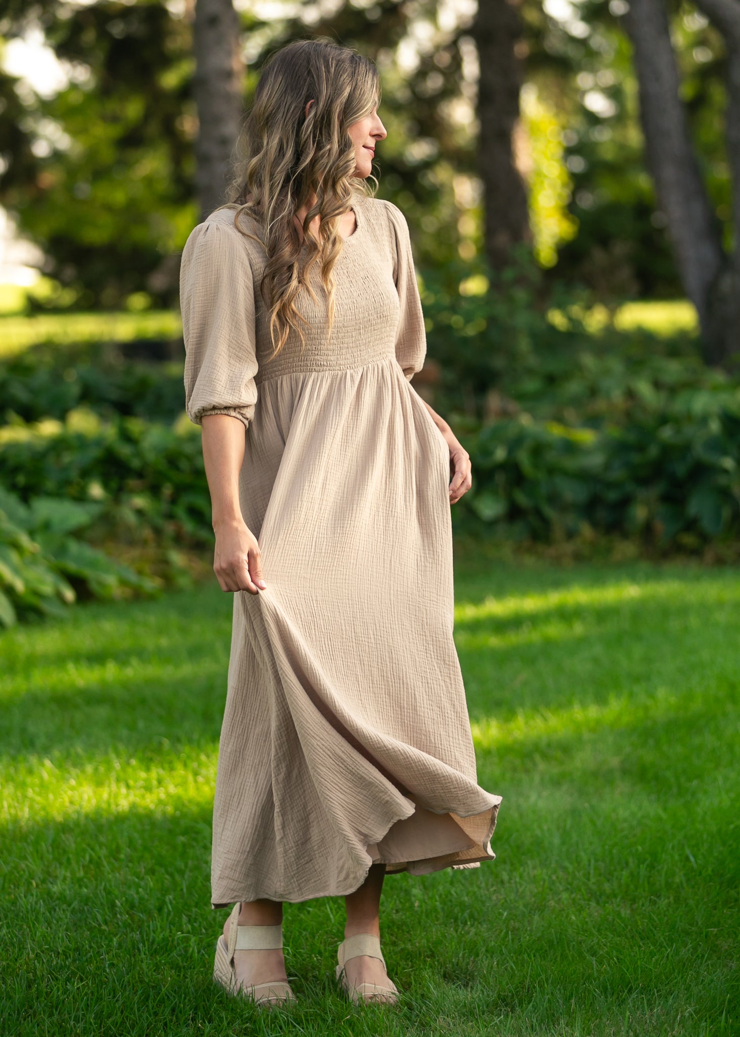 Kayleen Tan Smocked Bodice Gauze Dress – Inherit Co