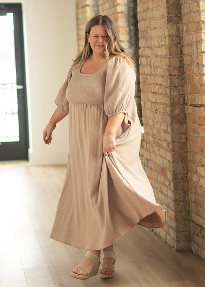 Kayleen Tan Smocked Bodice Gauze Dress IC Dresses