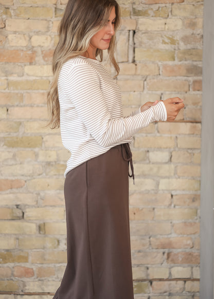 Kelly Chocolate Brown Drawstring Midi Skirt -31" IC Skirts