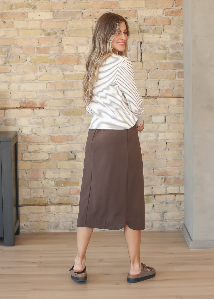 Kelly Chocolate Brown Drawstring Midi Skirt -31" IC Skirts