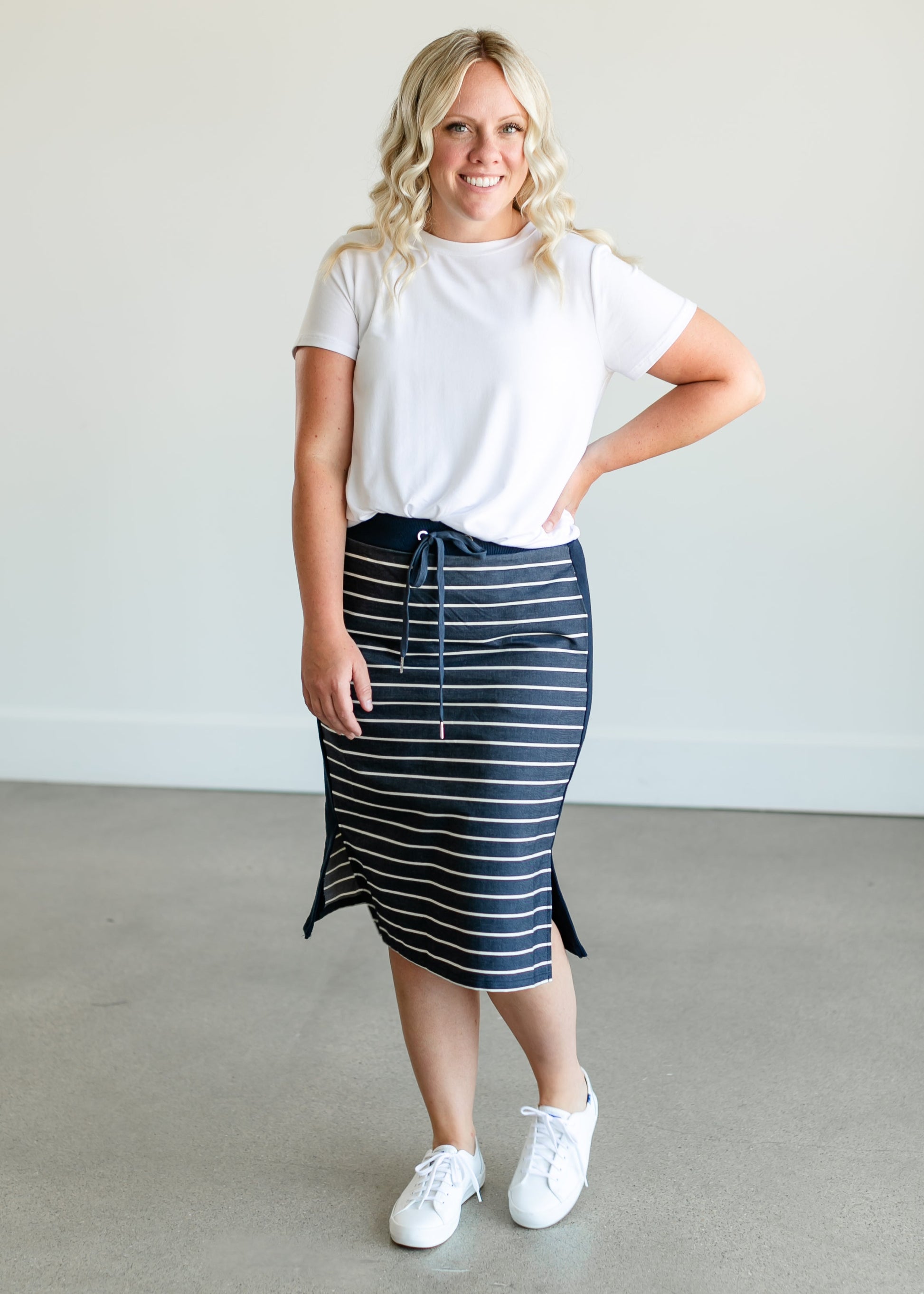 Kelly Navy Stripe Drawstring Skirt - FINAL SALE – Inherit
