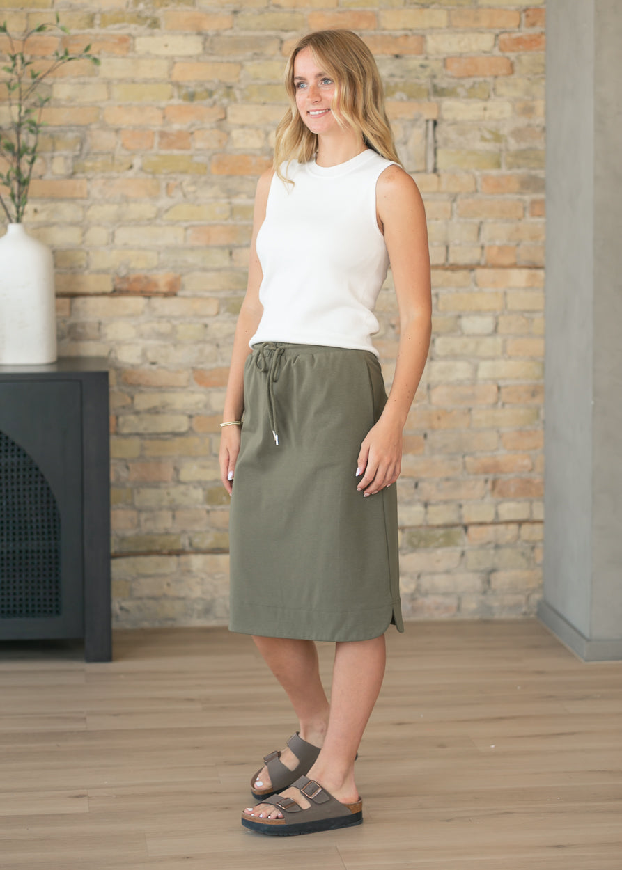 Kelly Olive Drawstring Midi Skirt IC Skirts XS