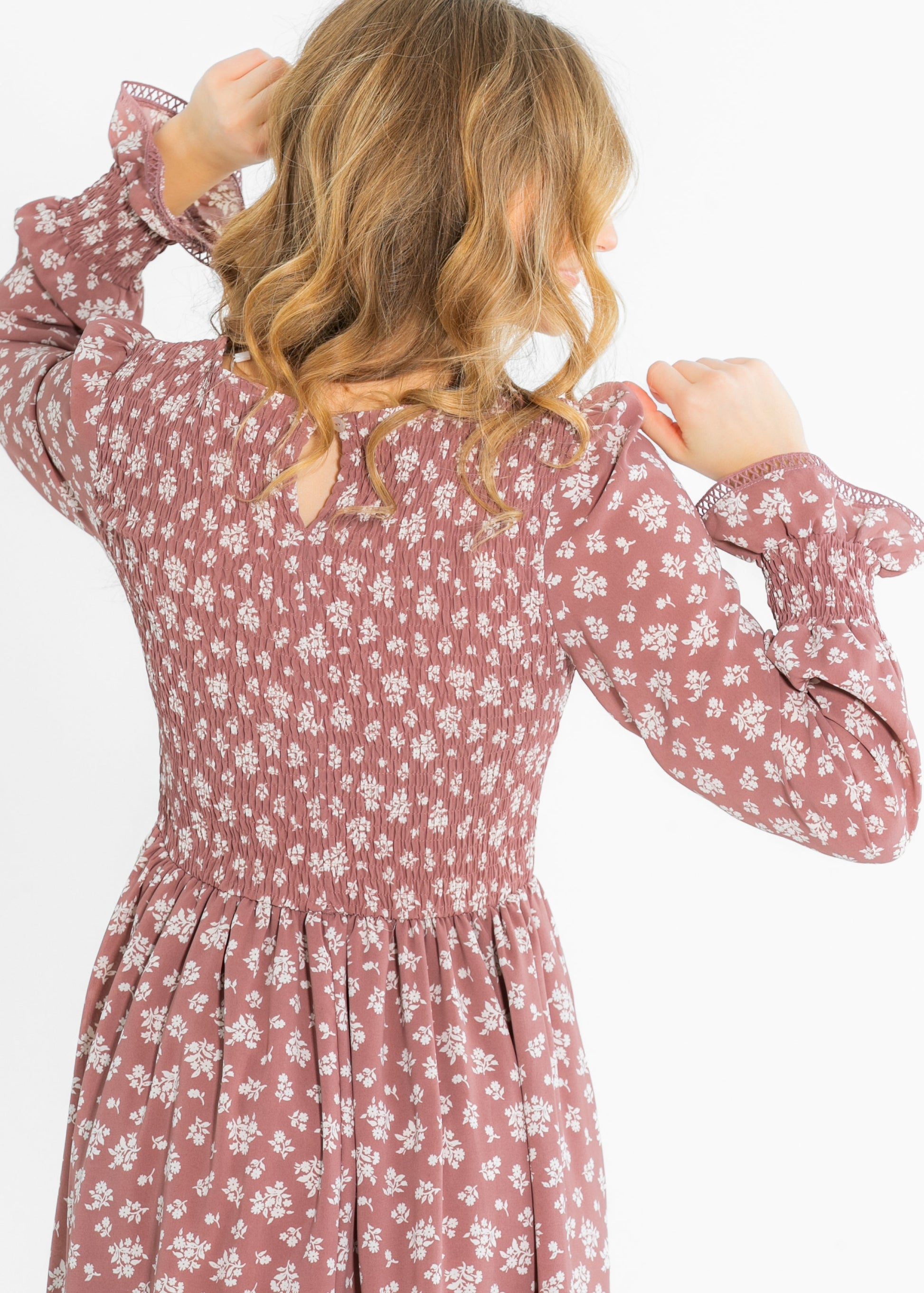 Kelsie Smocked Bodice Long Sleeve Midi Dress IC Dresses