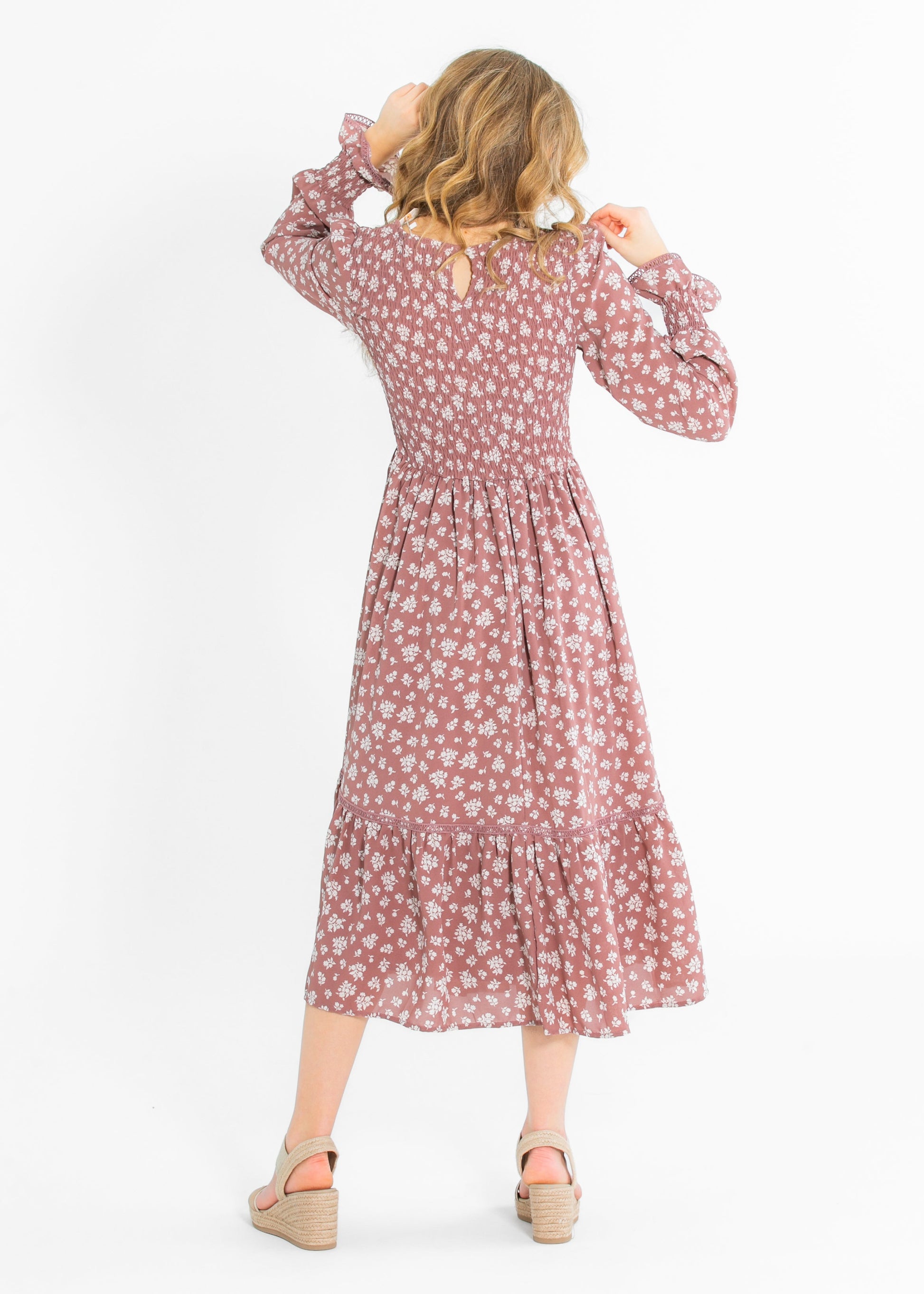 Kelsie Smocked Bodice Long Sleeve Midi Dress IC Dresses