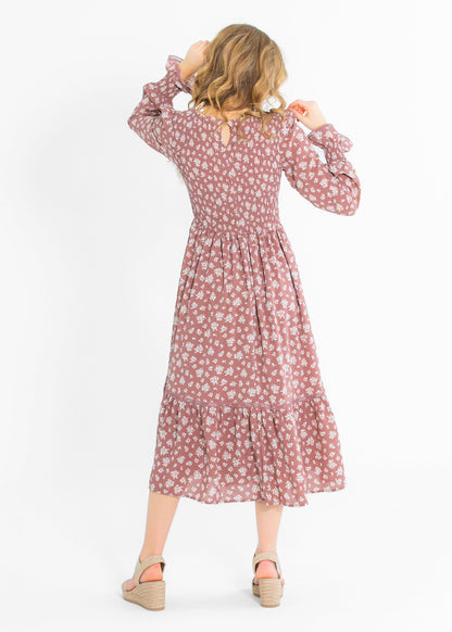 Kelsie Smocked Bodice Long Sleeve Midi Dress IC Dresses