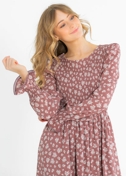Kelsie Smocked Bodice Long Sleeve Midi Dress IC Dresses