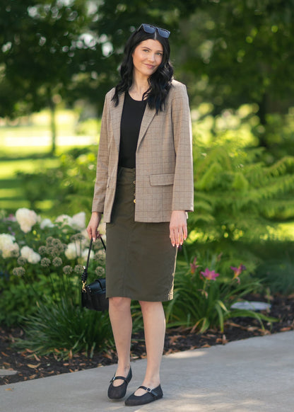 Kennedy Olive Midi Denim Skirt FF Skirts