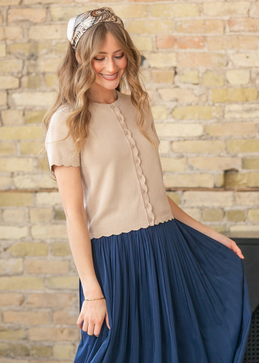 Khaki Scalloped Edge Knit Cardigan FF Layering Essentials
