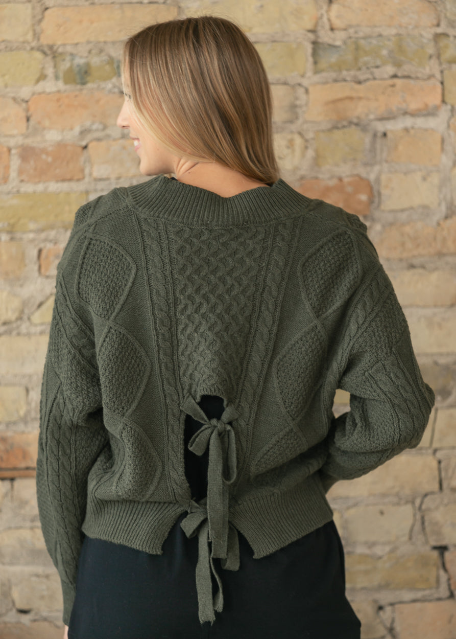 Knit Detail Tie Back Sweater FF Tops