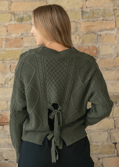 Knit Detail Tie Back Sweater FF Tops