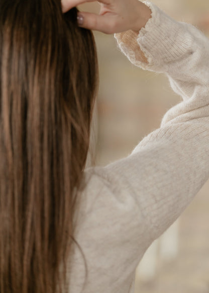 Knit Heathered Lace Trim Sweater FF Tops