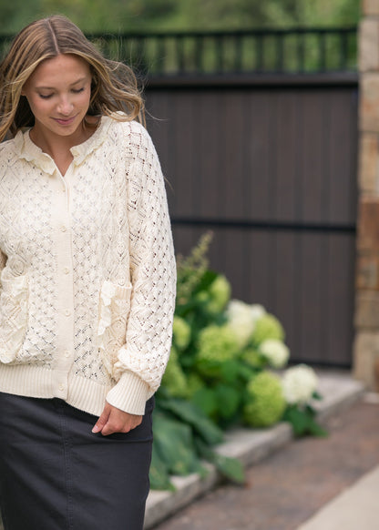 Knit Long Sleeve Ruffle Sweater FF Tops