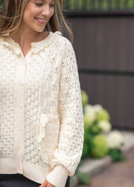 Knit Long Sleeve Ruffle Sweater FF Tops