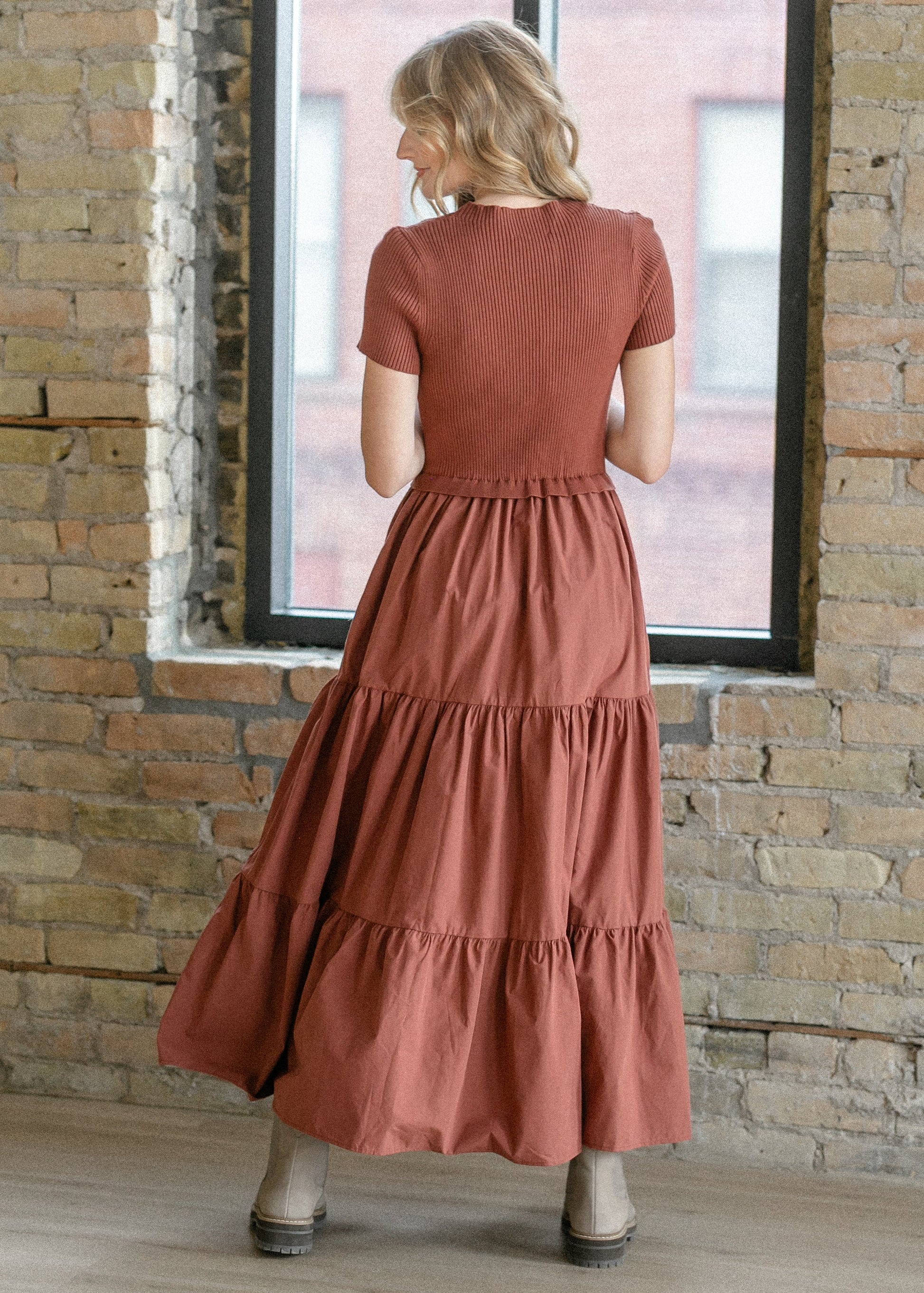 Knit Mix Mock Neck Maxi Dress FF Dresses