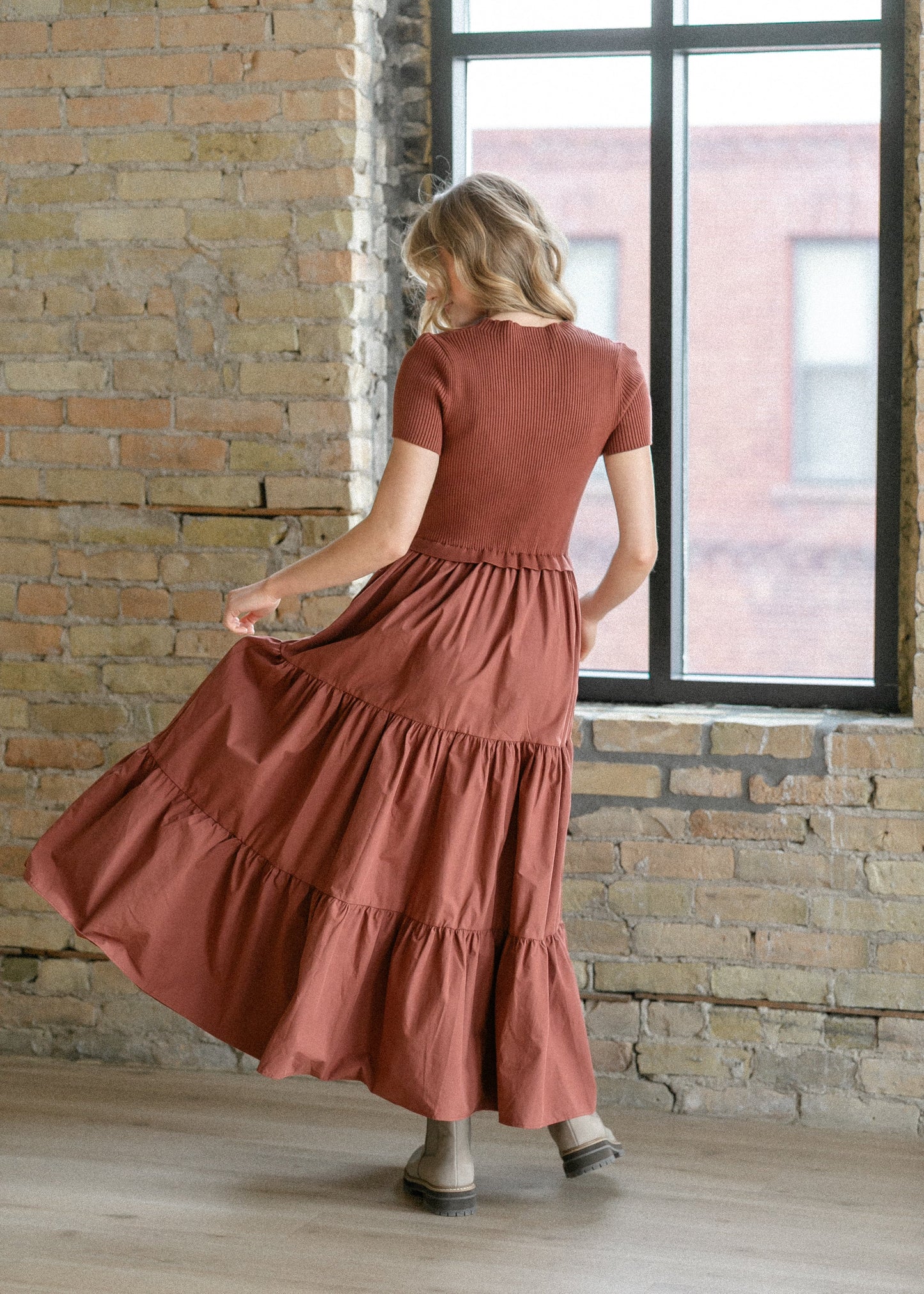 Knit Mix Mock Neck Maxi Dress FF Dresses