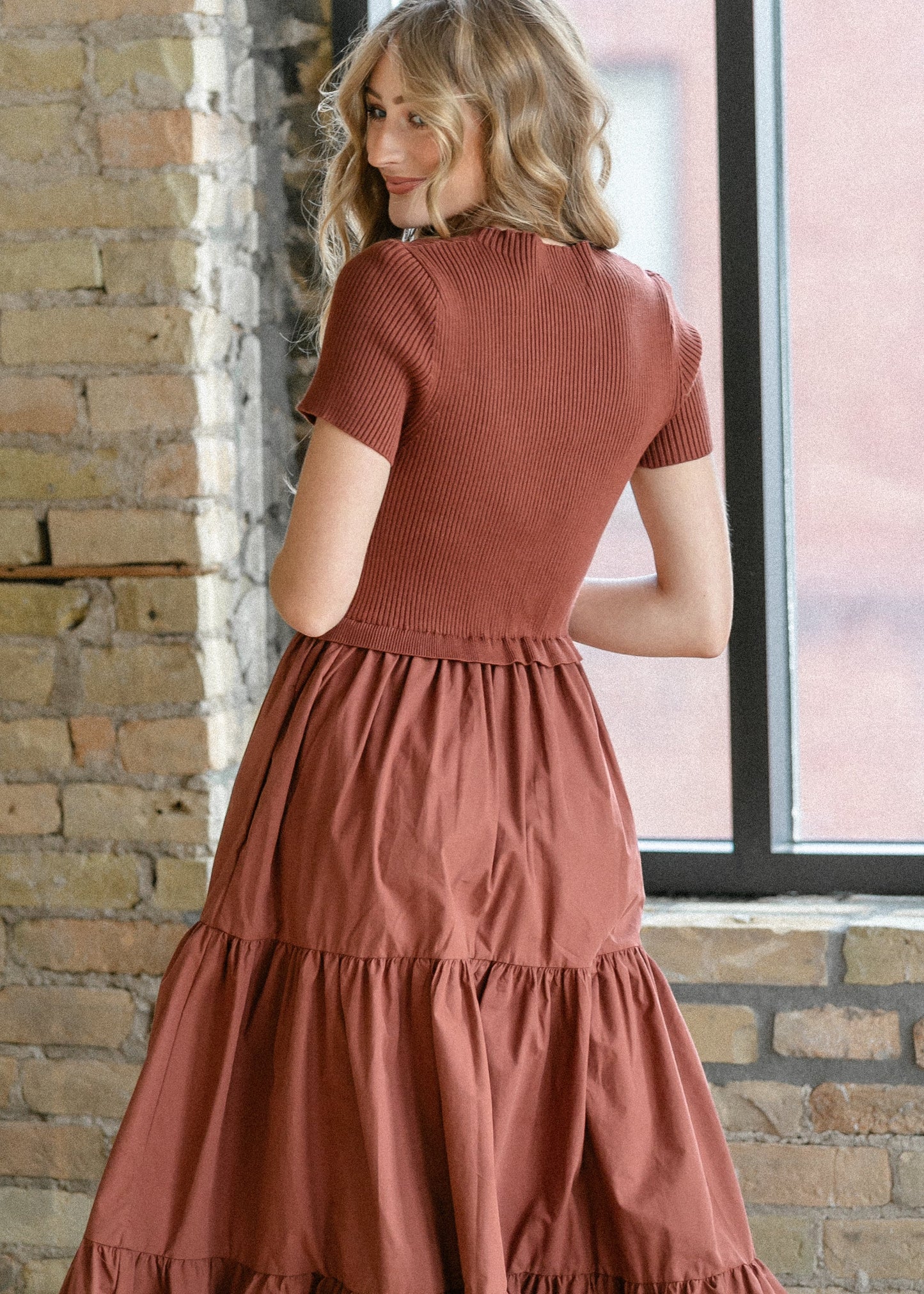 Knit Mix Mock Neck Maxi Dress FF Dresses