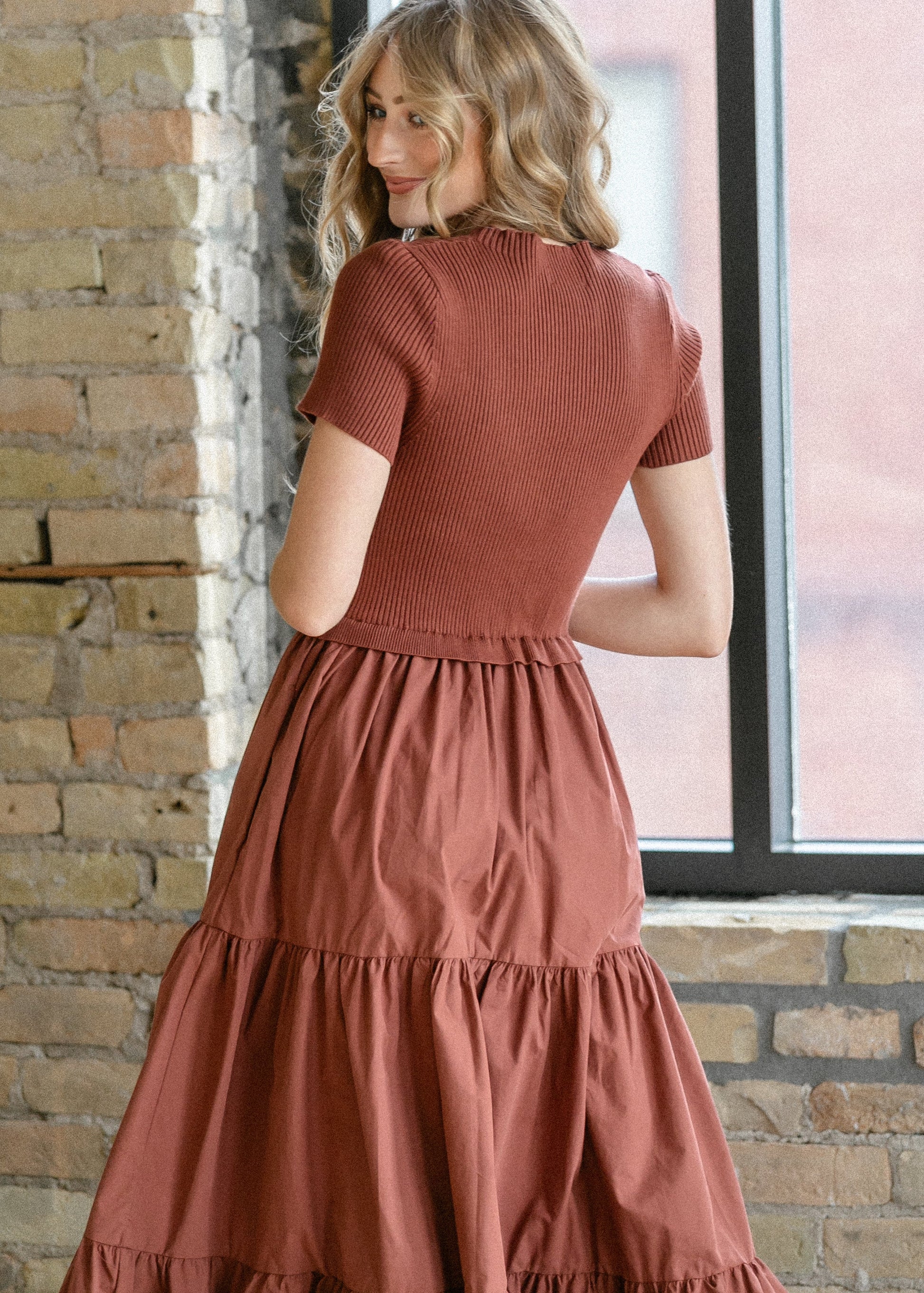 Knit Mix Mock Neck Maxi Dress FF Dresses