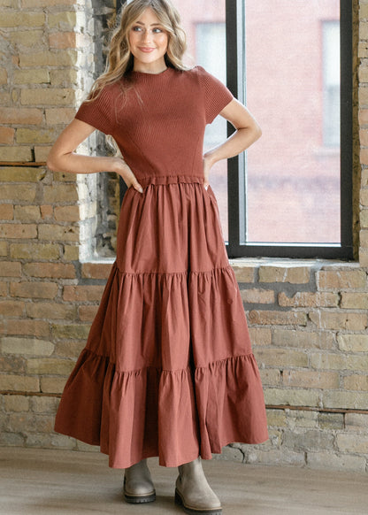 Knit Mix Mock Neck Maxi Dress FF Dresses