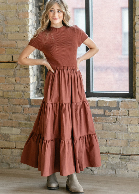 Knit Mix Mock Neck Maxi Dress FF Dresses